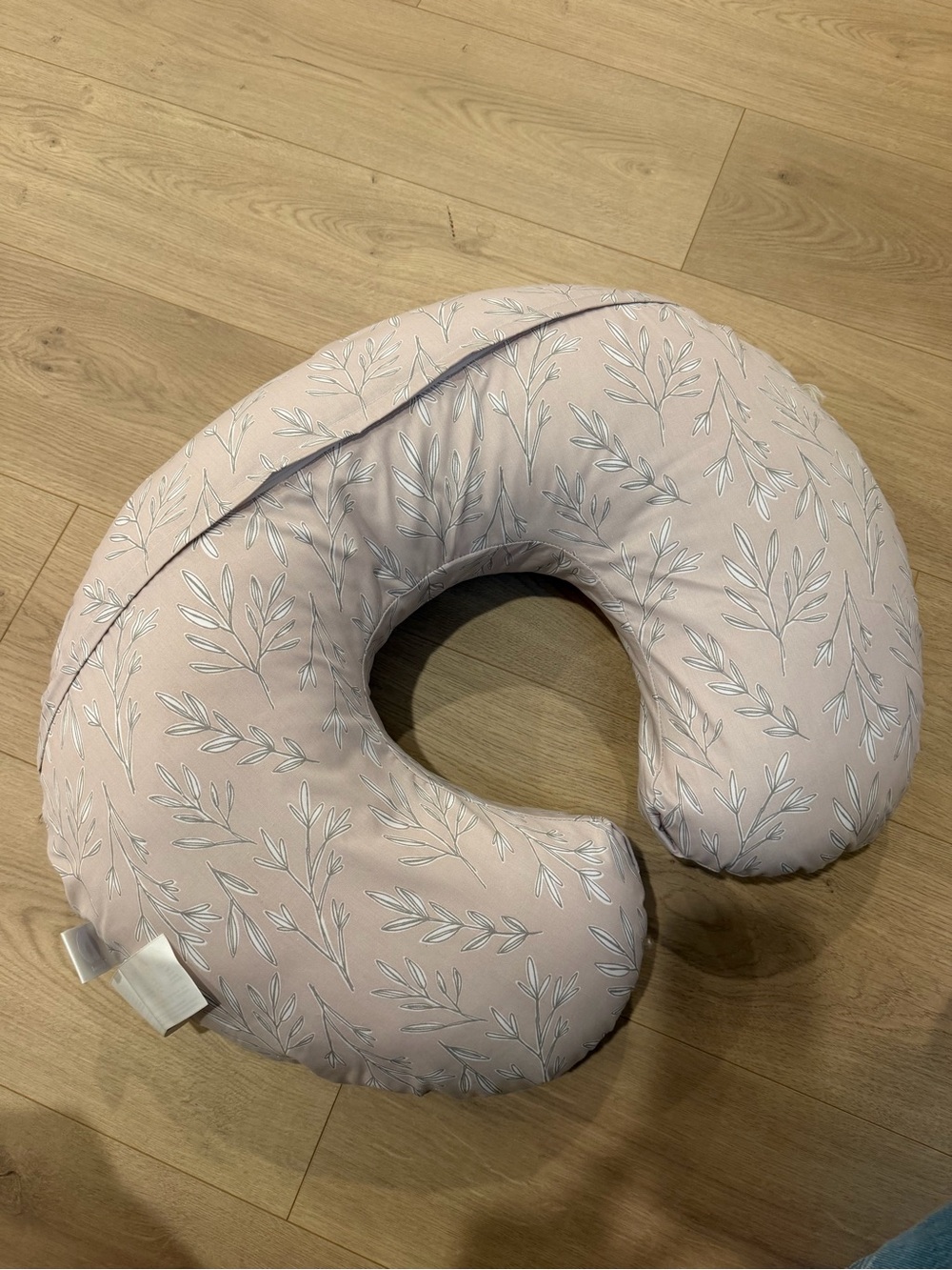 Boppy Pink Nursing Support Pillow with White Leaf Motif